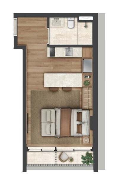 Planta 01 - 1 dorm 35m² - studio
