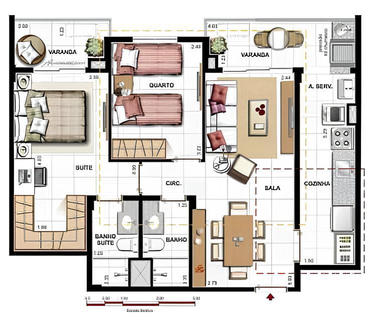 Planta 01 - 2 dorm 69,10m²