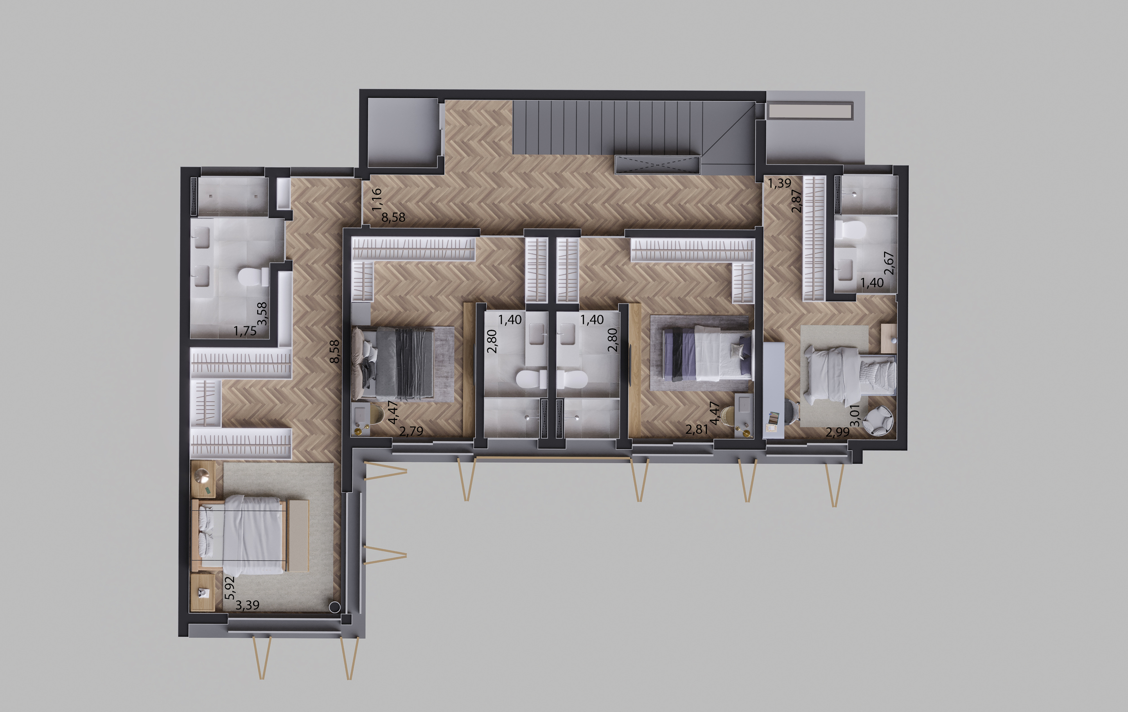 Planta 01 - 4 dorm 602,51m² - pavimento intermediário