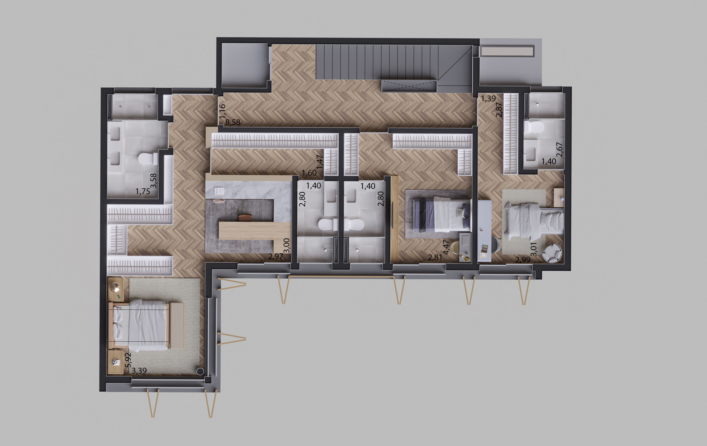 Planta 02 - 3 dorm 602,51m² - pavimento intermediário - opção