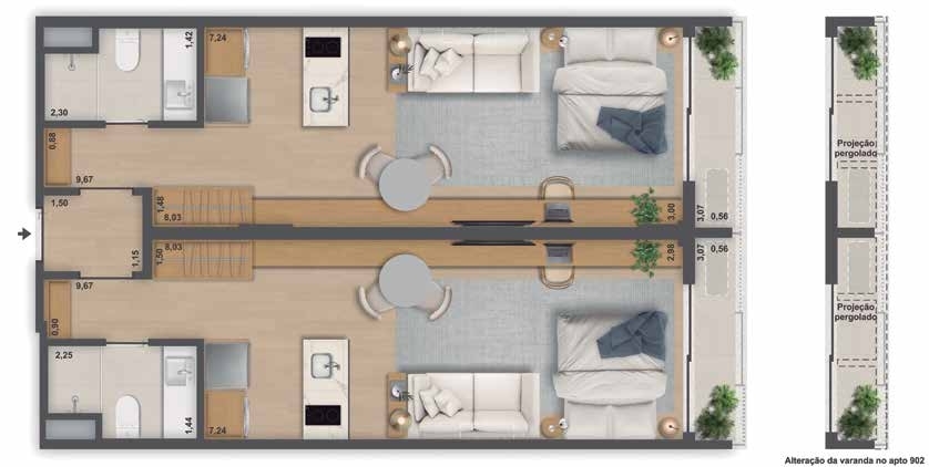 Planta 11 - 2 dorm 68,79m²
