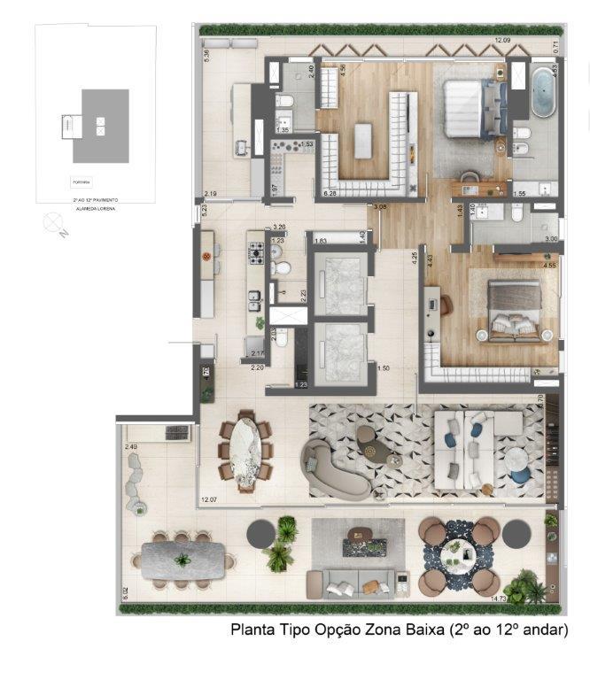 Planta 03 - 2 dorm 263 55m²