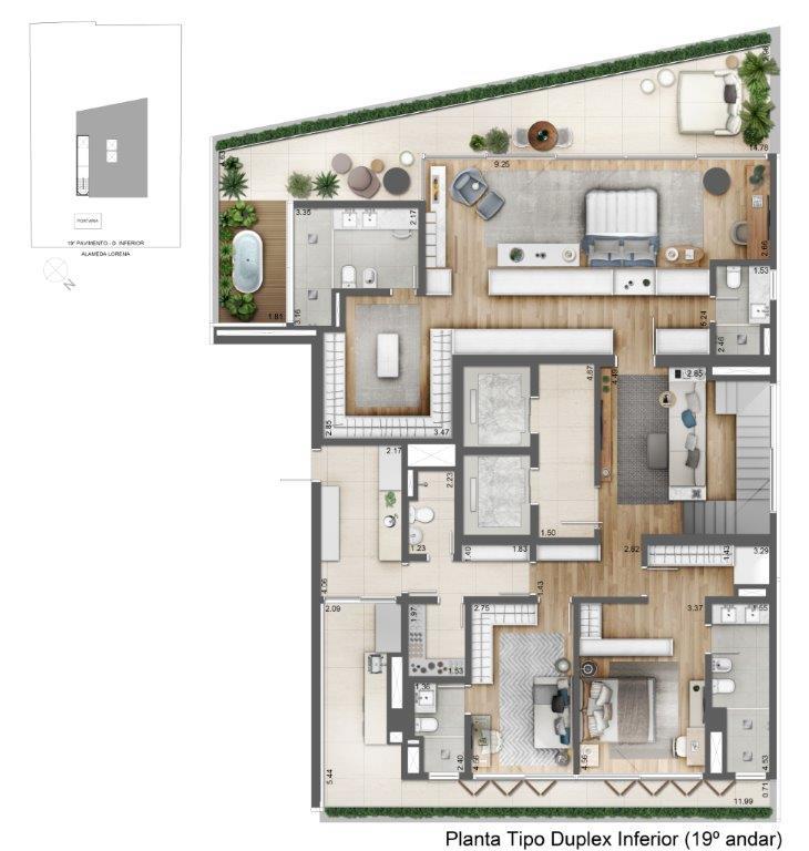 Planta 06 - 3 dorm 520 74m² - duplex inferior