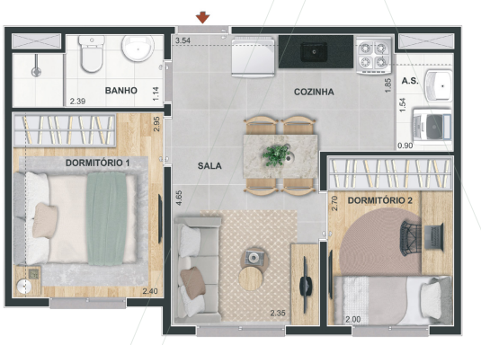 Planta 02 - 2 dorm 34,11m²