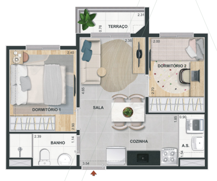 Planta 04 - 2 dorm 36,62m²