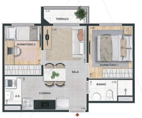 Planta 05 - 2 dorm 37m²