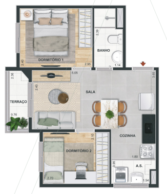 Planta 07 - 2 dorm 38,49m²