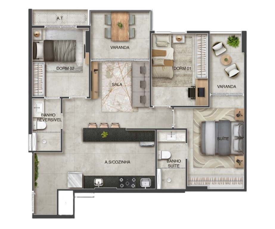 Planta 07 - 3 dorm 75,21m²