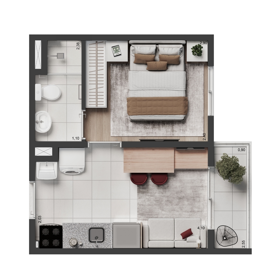 Planta 01 - 1 dorm 25m²