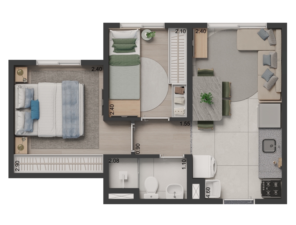 Planta 02 - 2 dorm 32m²