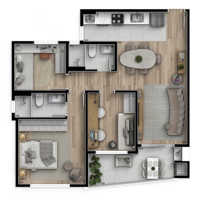 Planta 01 - 3 dorm 75m²
