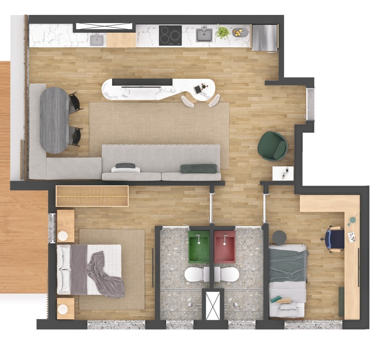 Planta 05 - 2 dorm 61m²