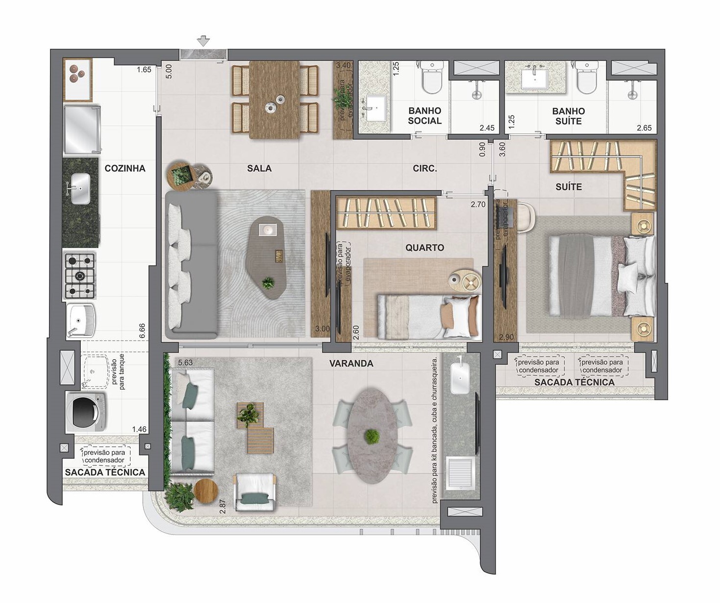 Planta 01 - 2 dorm 83,80m²