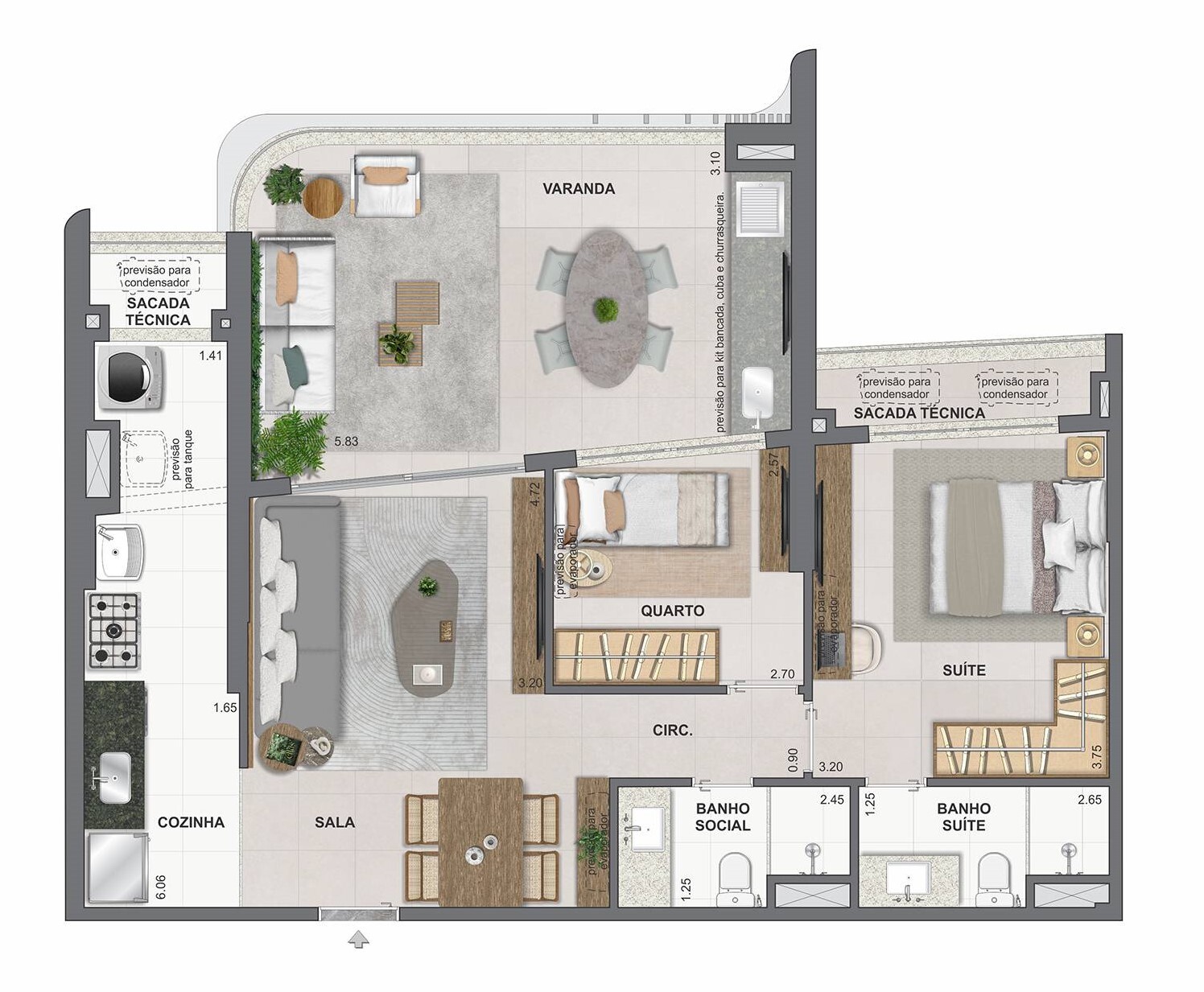 Planta 03 - 2 dorm 87,69m²