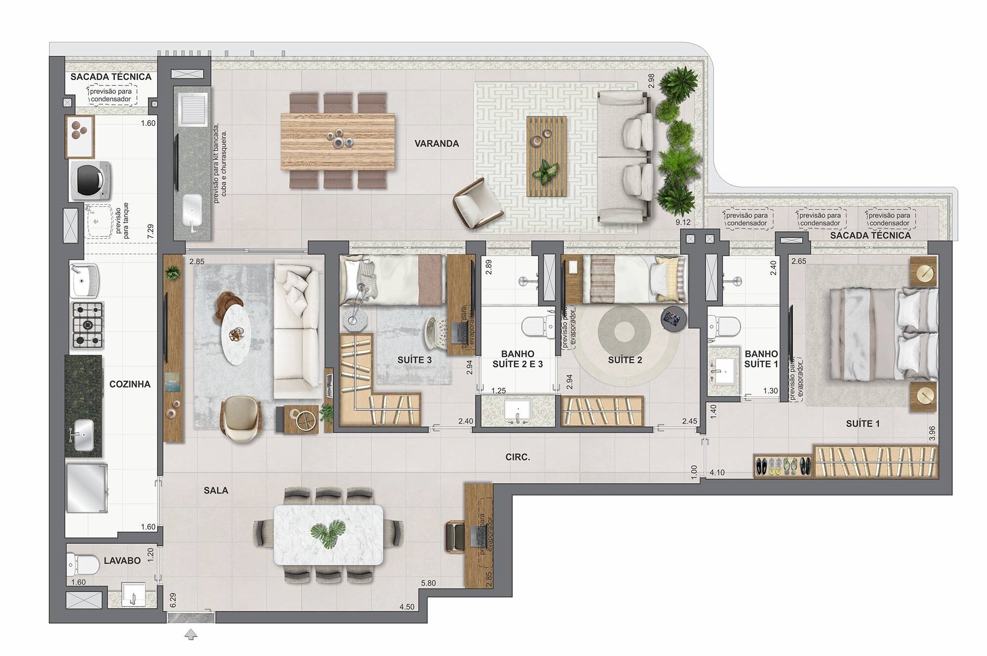 Planta 05 - 3 dorm 128,43m²