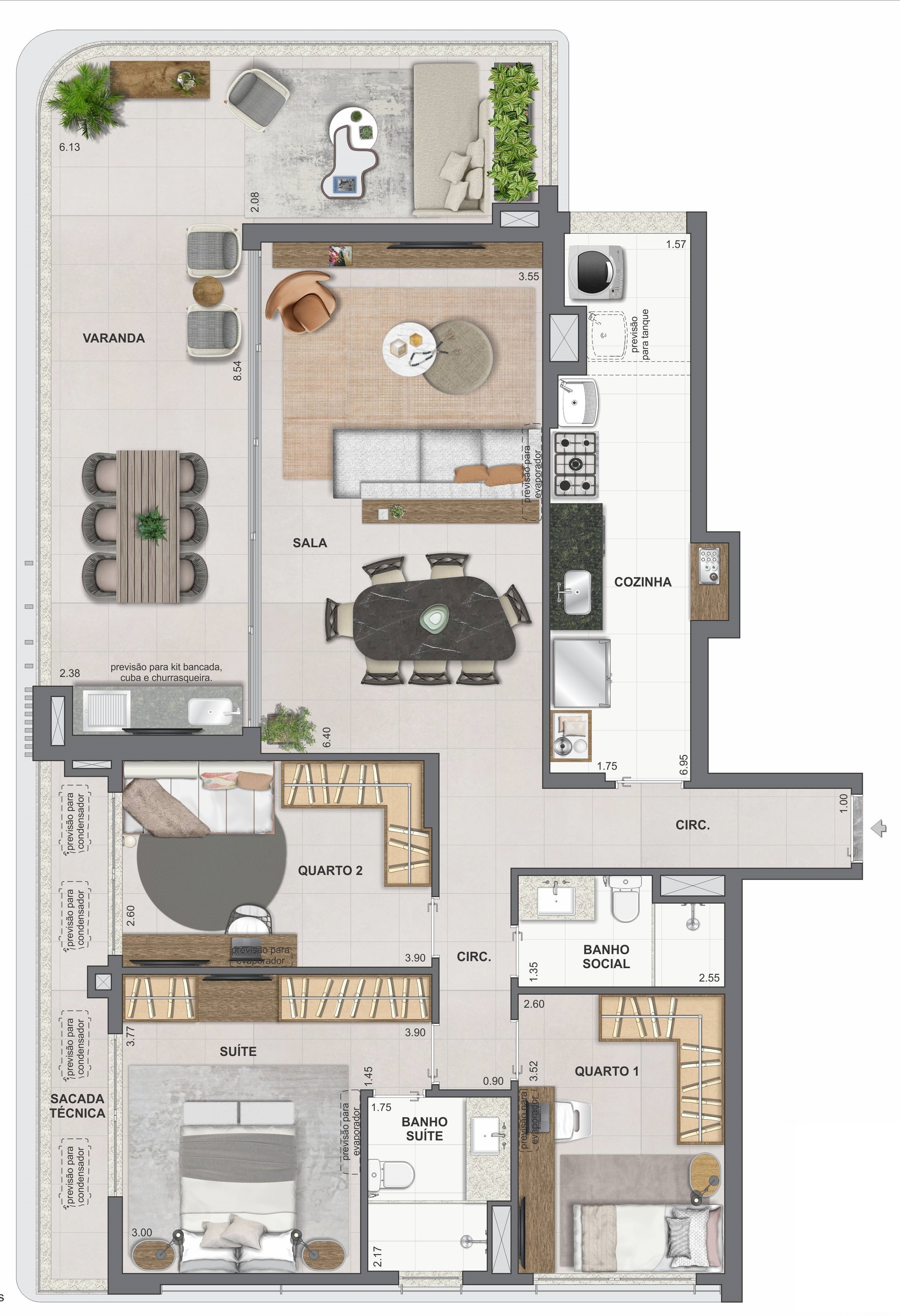 Planta 06 - 3 dorm 134,94m²