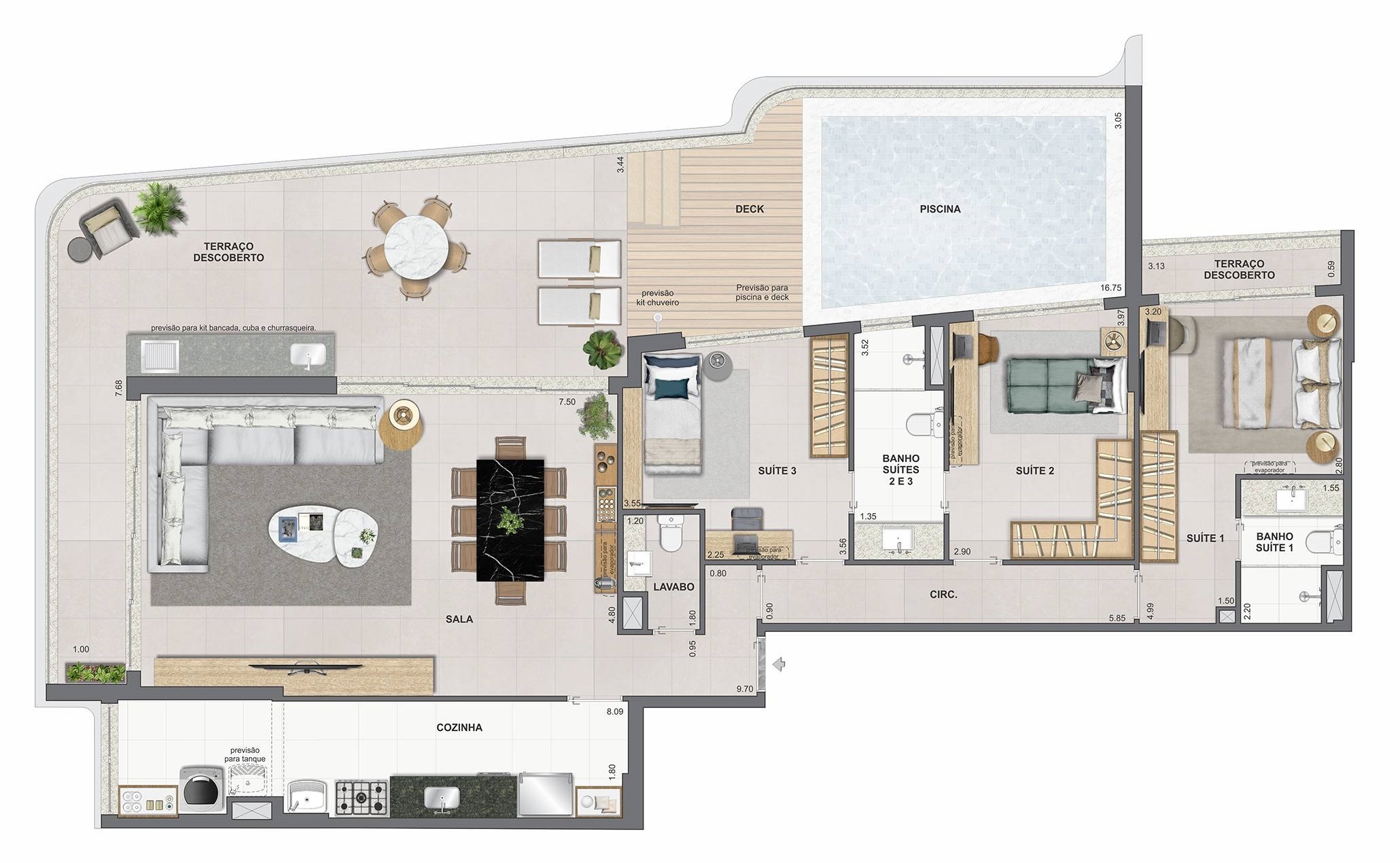 Planta 09 - 3 dorm 185,53m² - cobertura horizontal