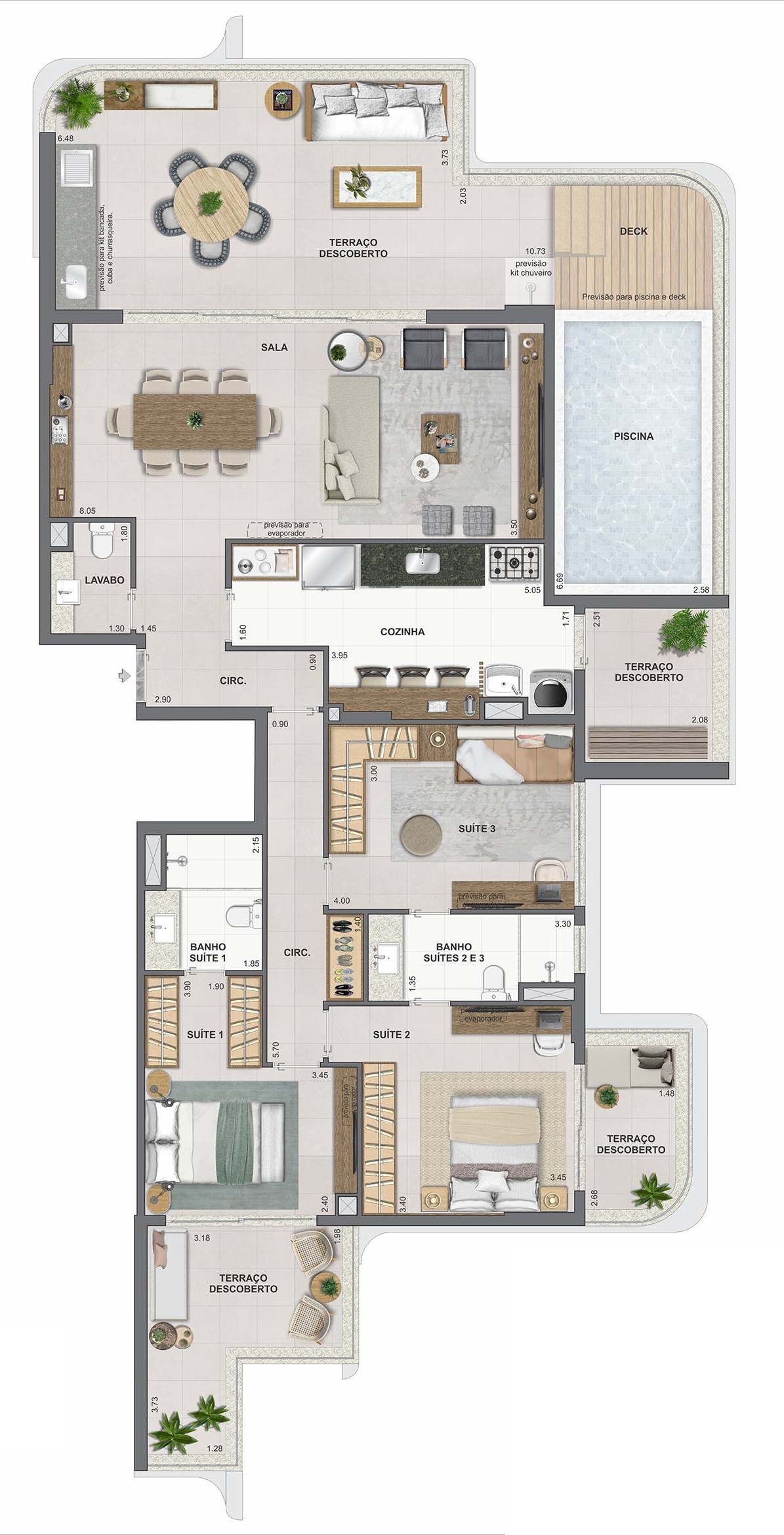 Planta 10 - 3 dorm 186,10m² - cobertura horizontal