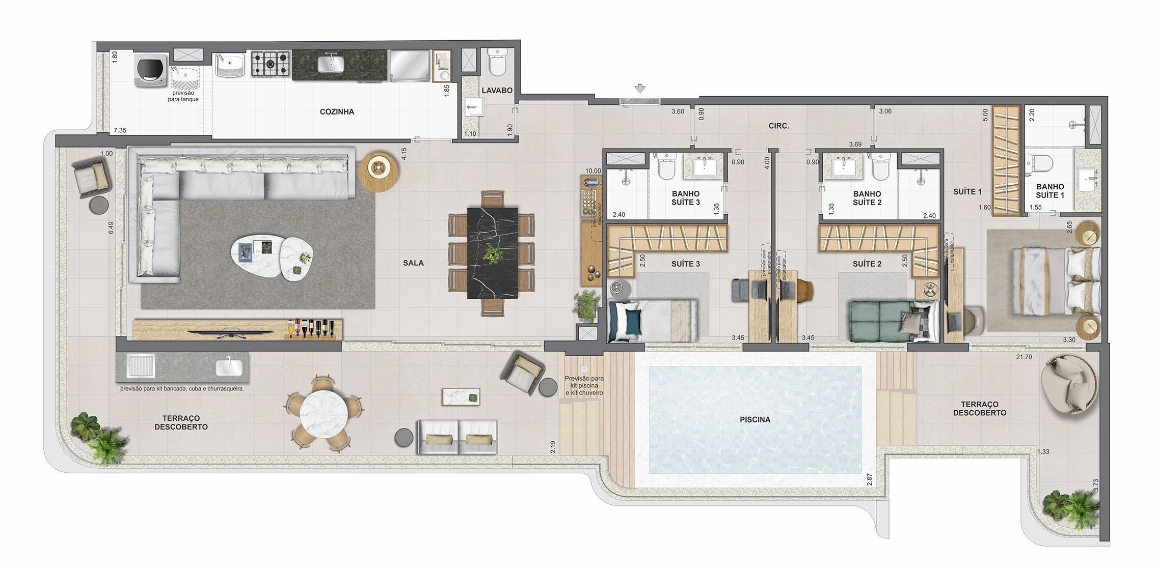 Planta 11 - 3 dorm 187,59m² - cobertura horizontal