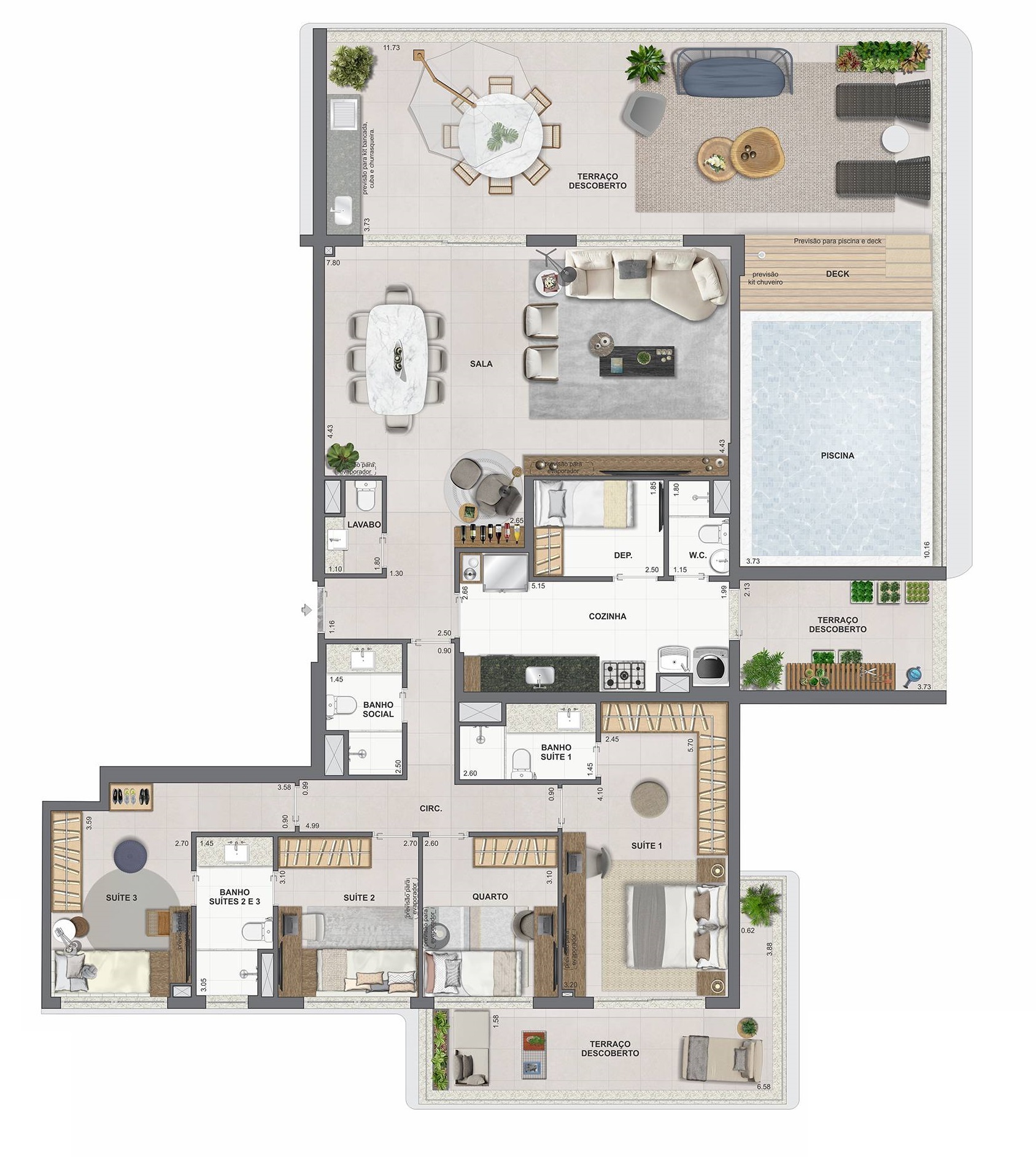 Planta 14 - 4 dorm 247,22m² - cobertura horizontal