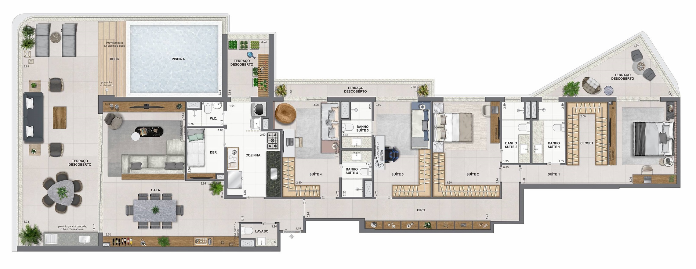 Planta 17 - 4 dorm 275,57m² - cobertura horizontal