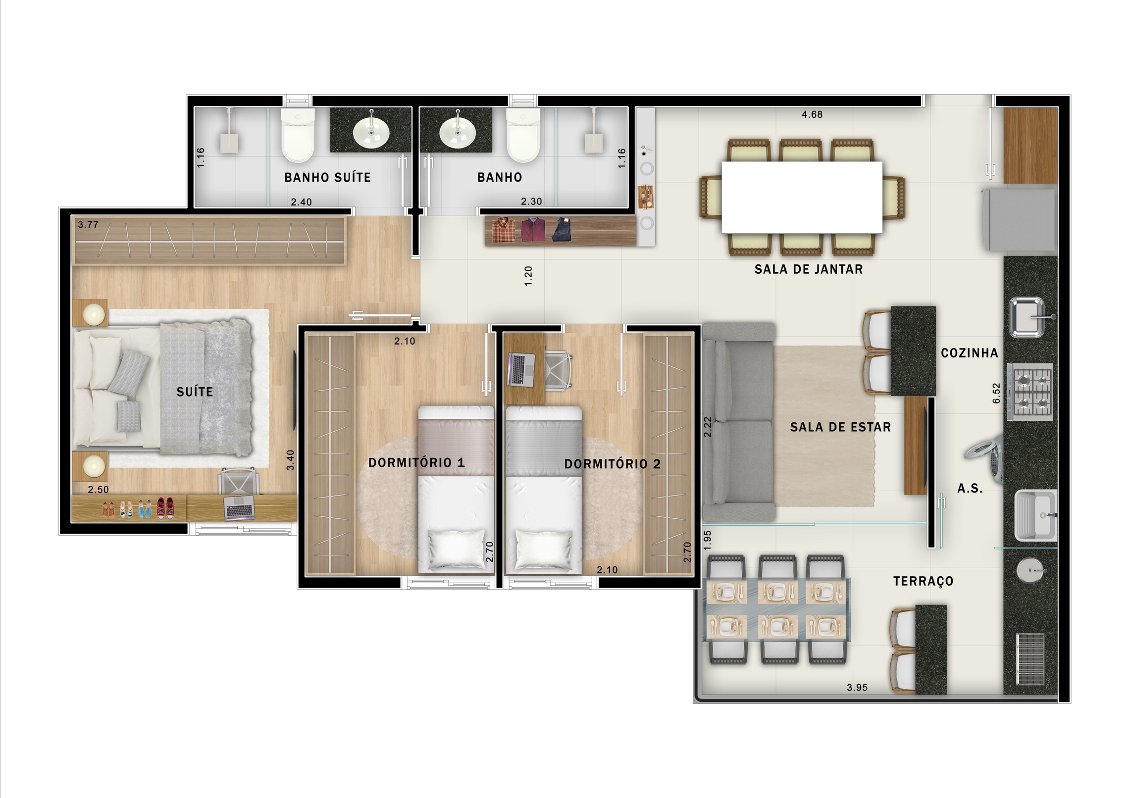 Planta 01 - 3 dorm 64,39m²