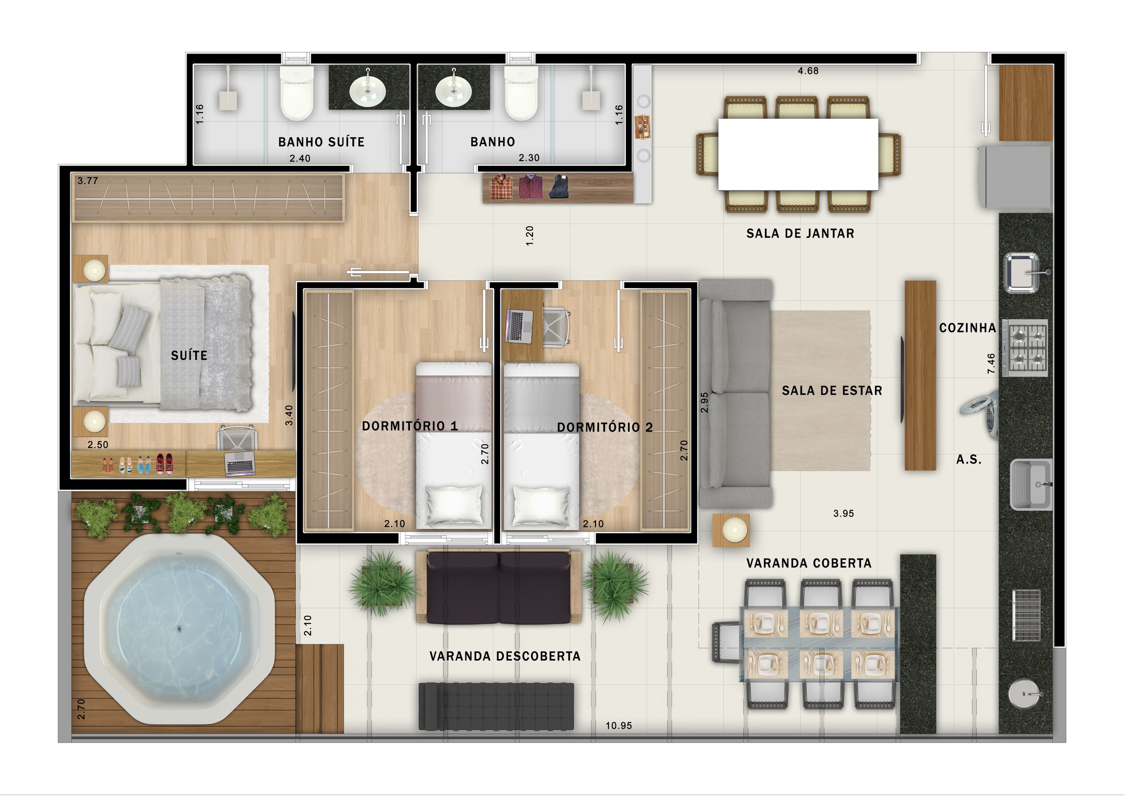 Planta 04 - 3 dorm 86,04m² - garden