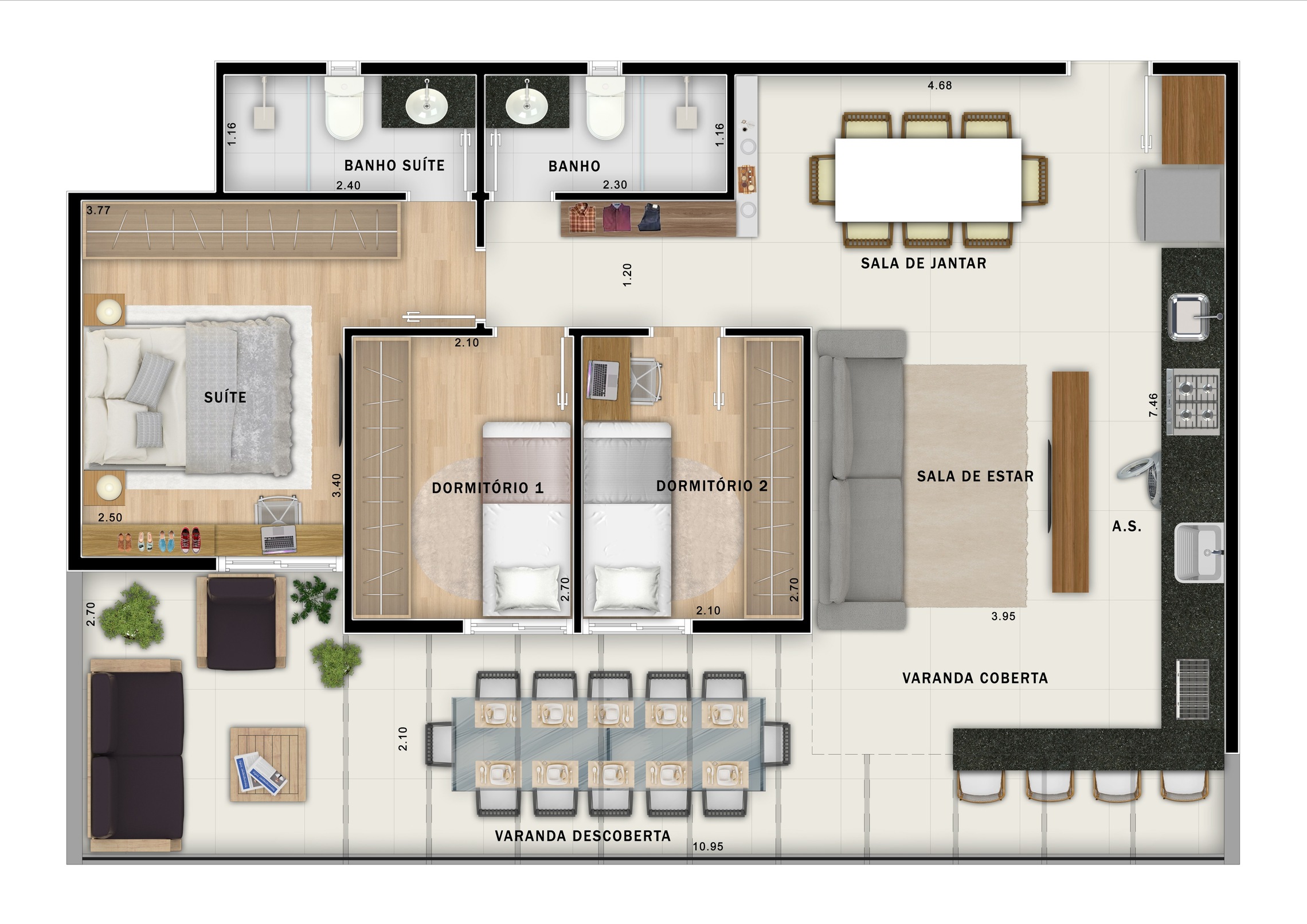 Planta 05 - 3 dorm 86,04m² - garden - opção