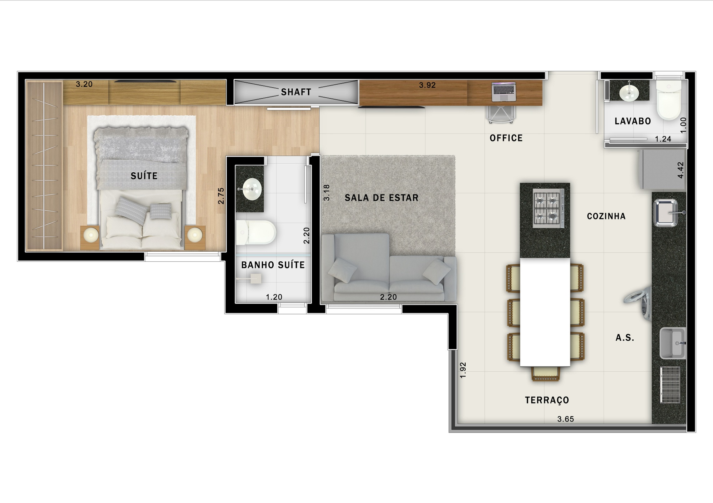 Planta 02 - 1 dorm 44,59m² - opção 1