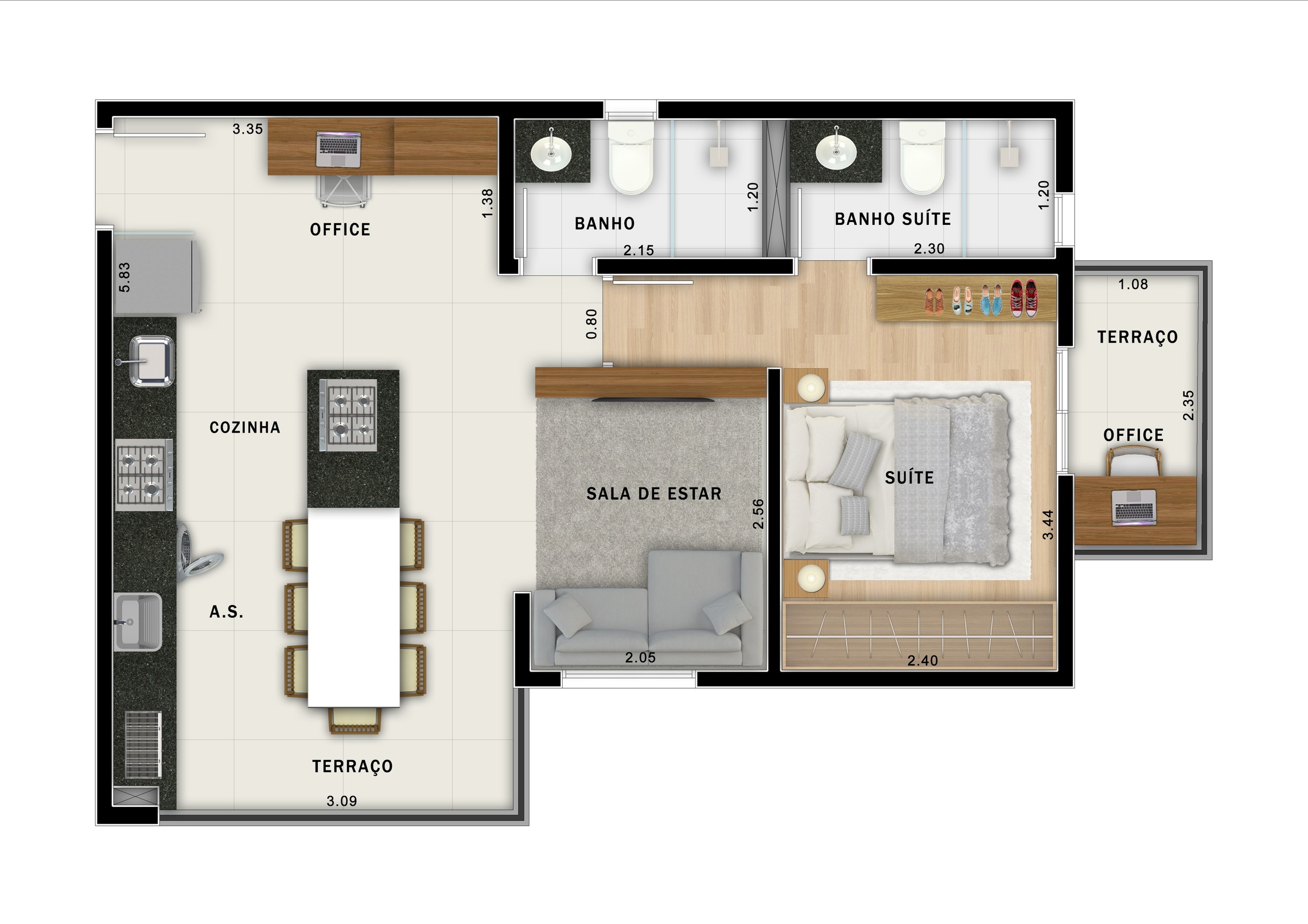 Planta 05 - 1 dorm 49,63m² - opção 1