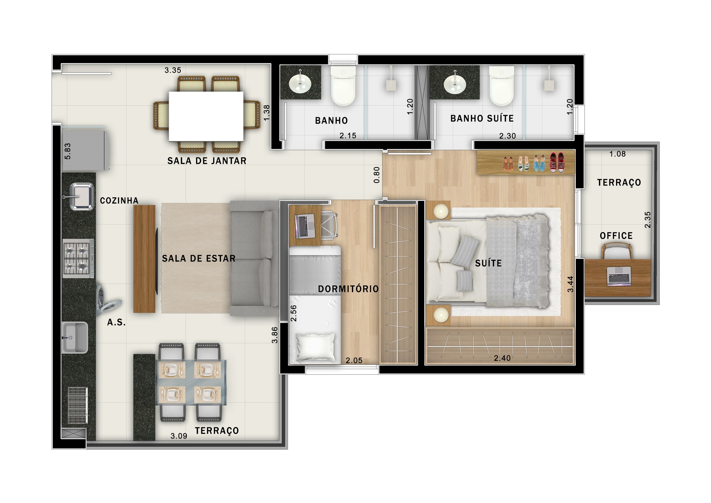 Planta 06 - 2 dorm 49,63m² - opção 2
