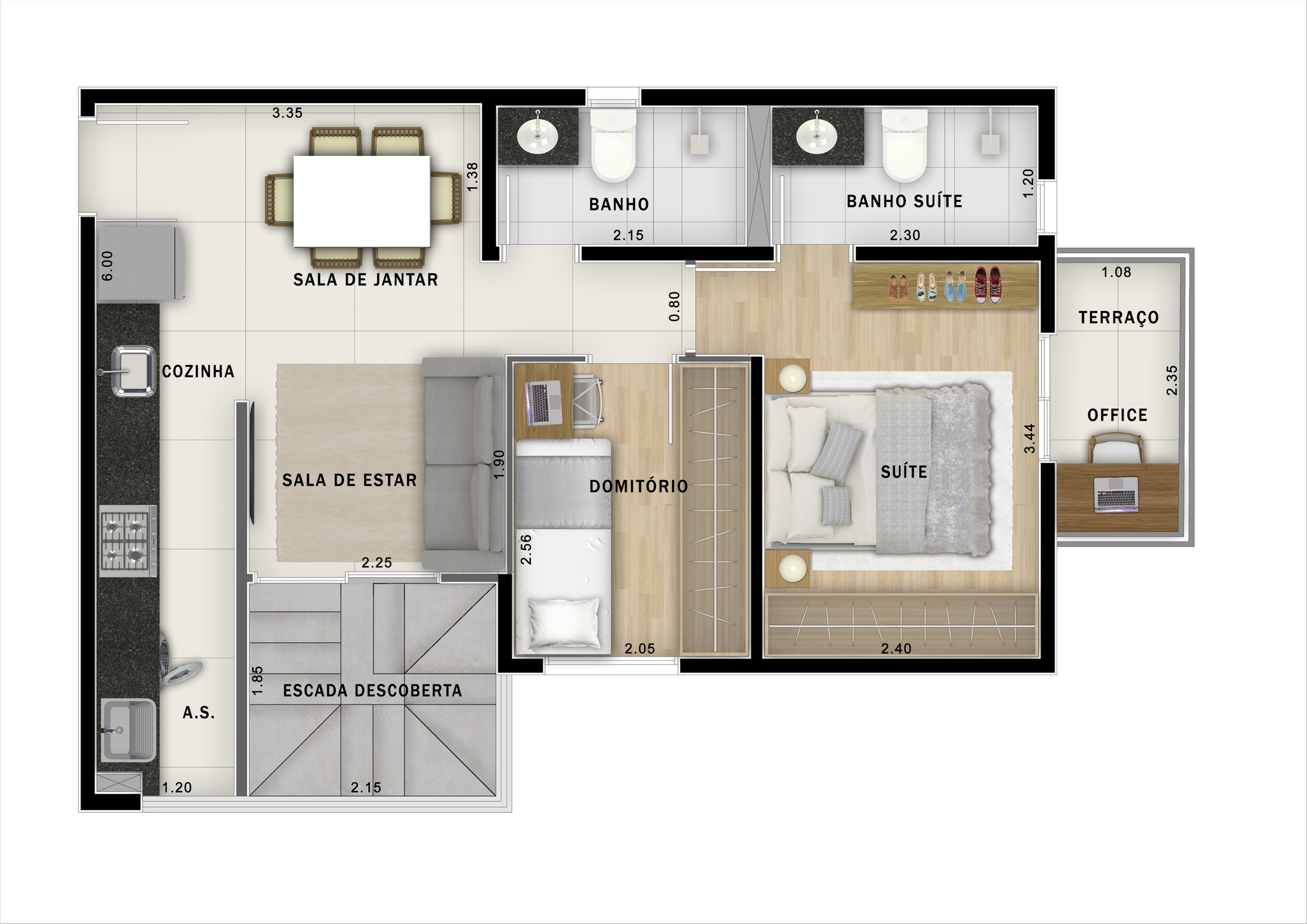 Planta 08 - 2 dorm 93,35m² - cobertura duplex - inferior