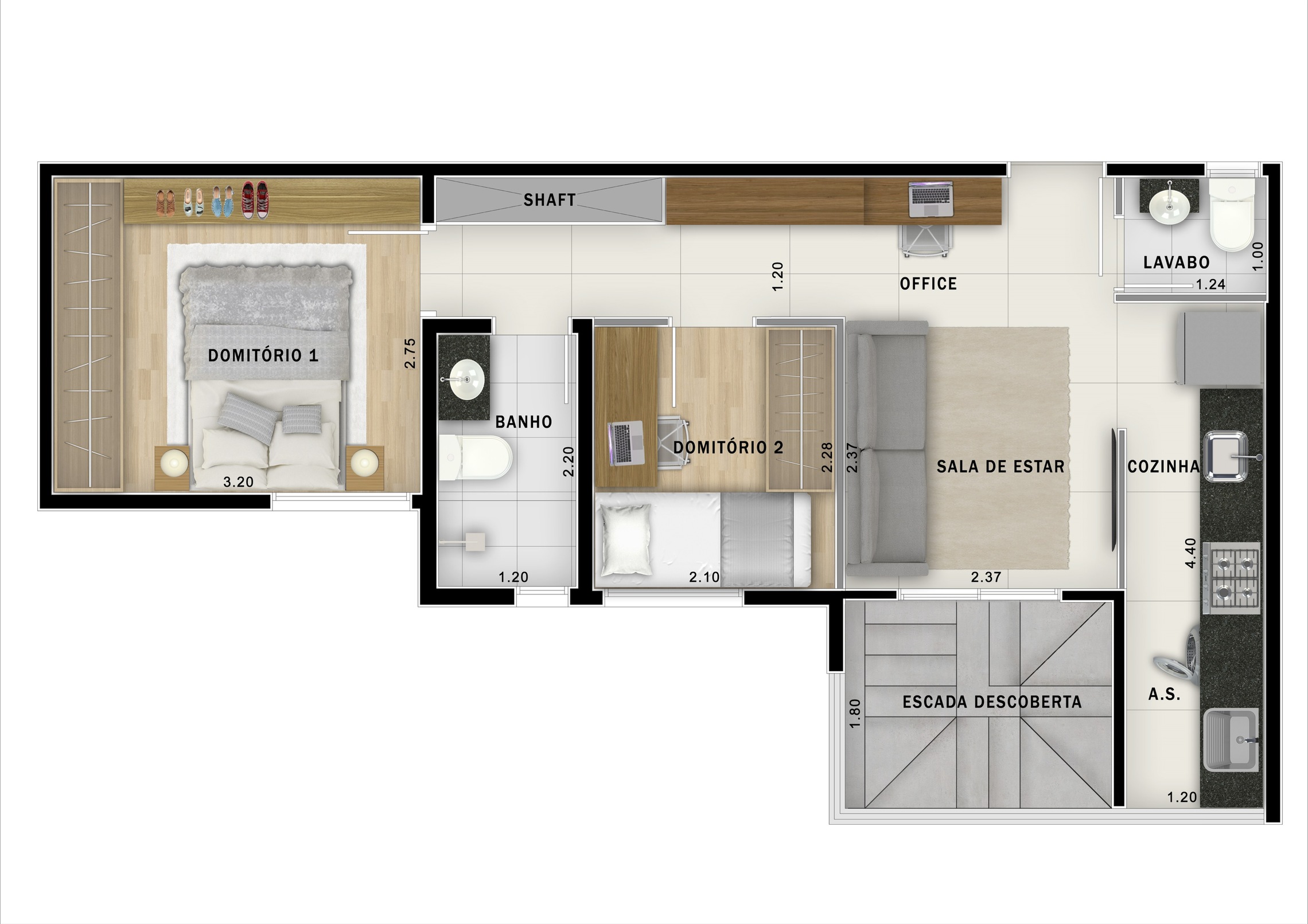 Planta 10 - 2 dorm 101,06m² - cobertura duplex - inferior