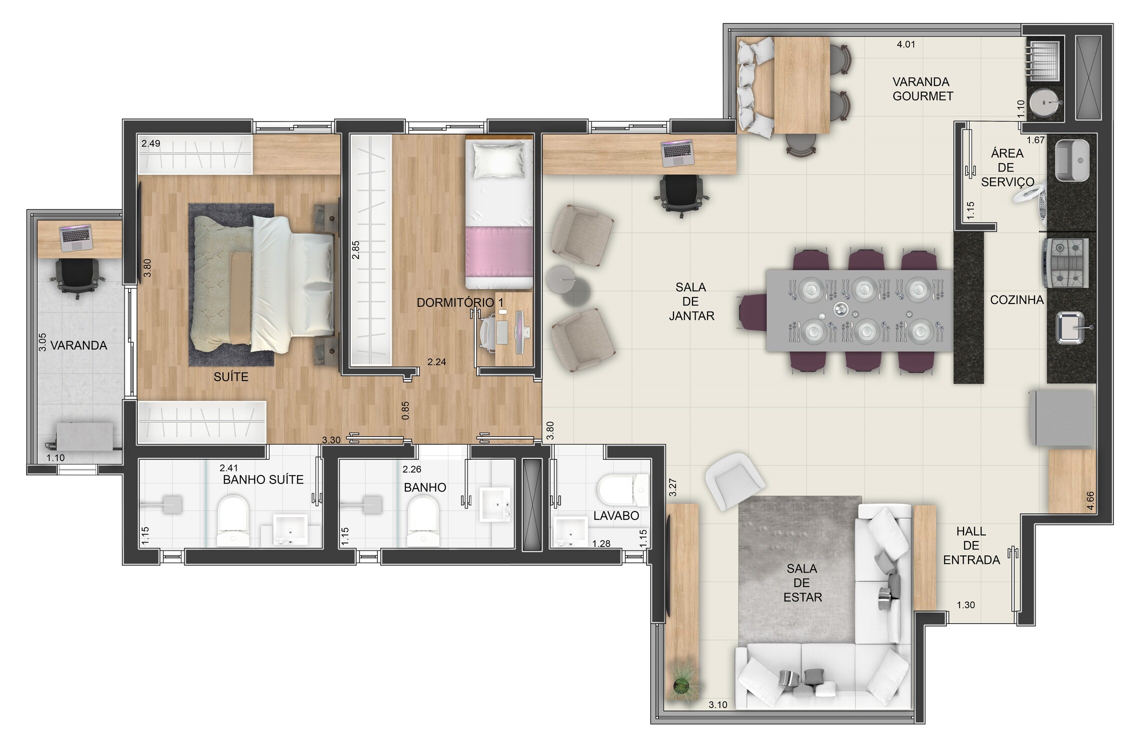 Planta 02 - 2 dorm 83m² - opção 1