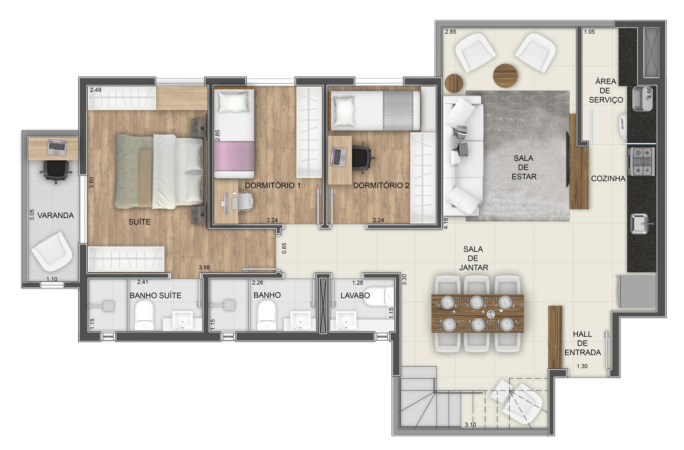 Planta 07 - 3 dorm 160,50m² - cobertura duplex - inferior