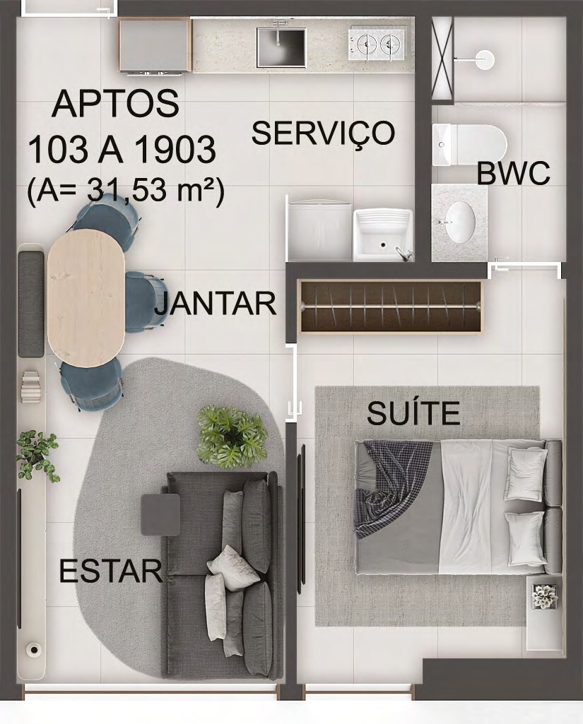 Planta 01 - 1 dorm 31,53m² Planta 01 - 1 dorm 31,53m²