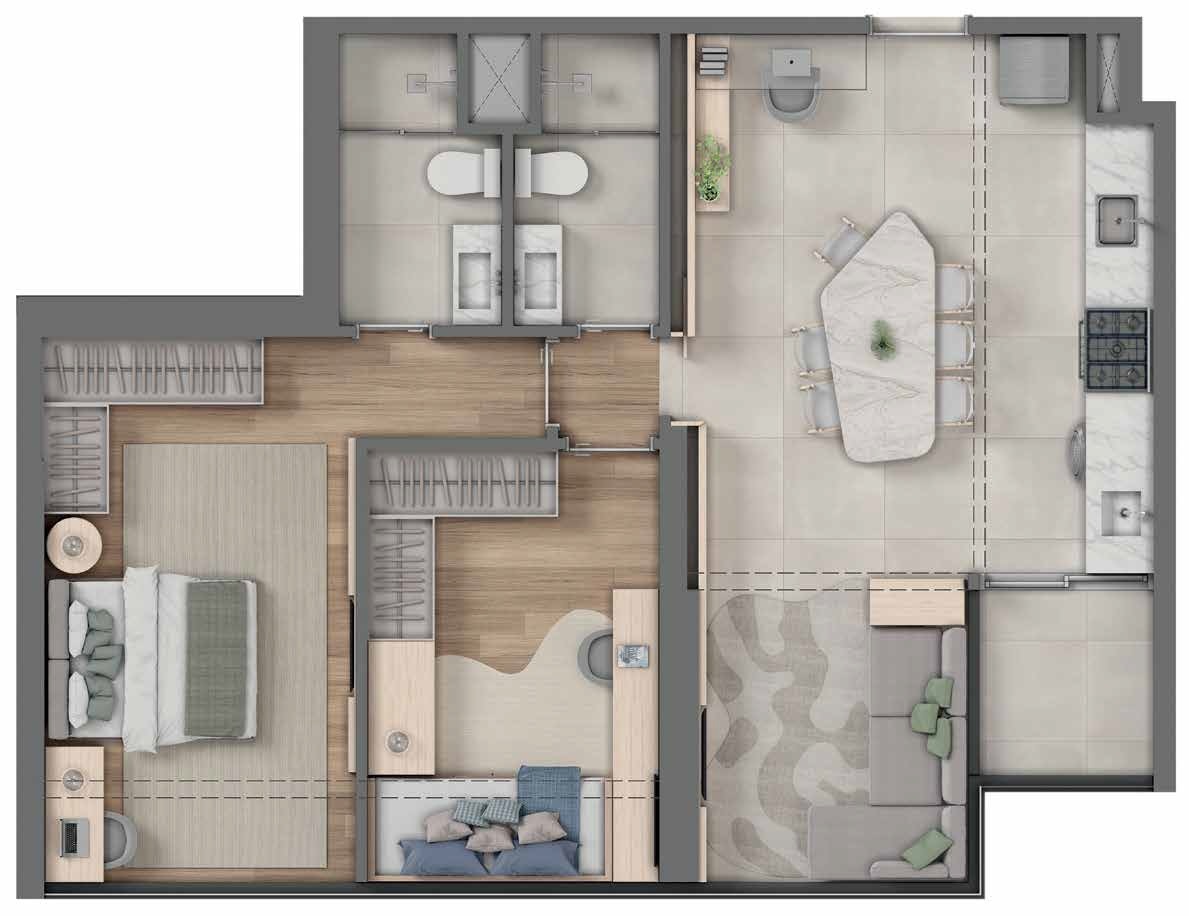 Planta 06 - 2 dorm 69,99m² - opção