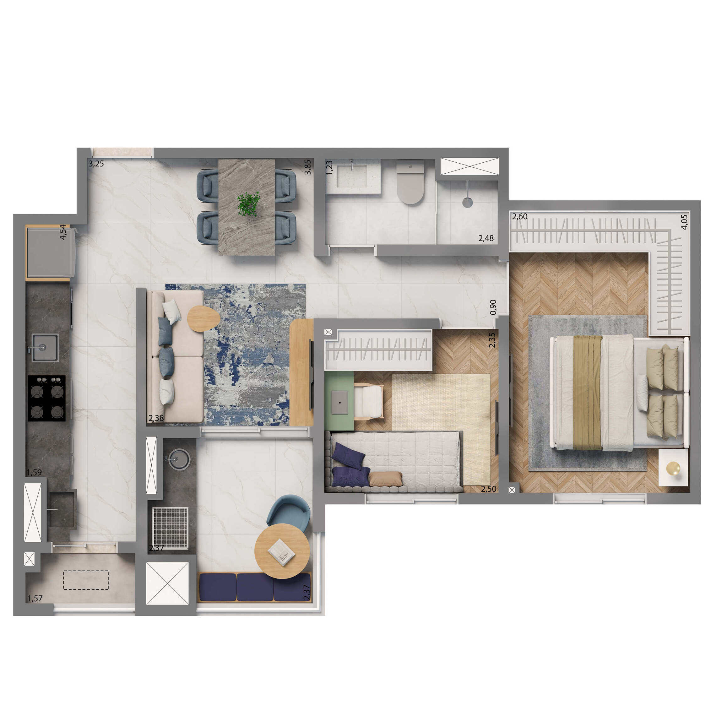 Planta 02 - 2 dorm 52m² - opção