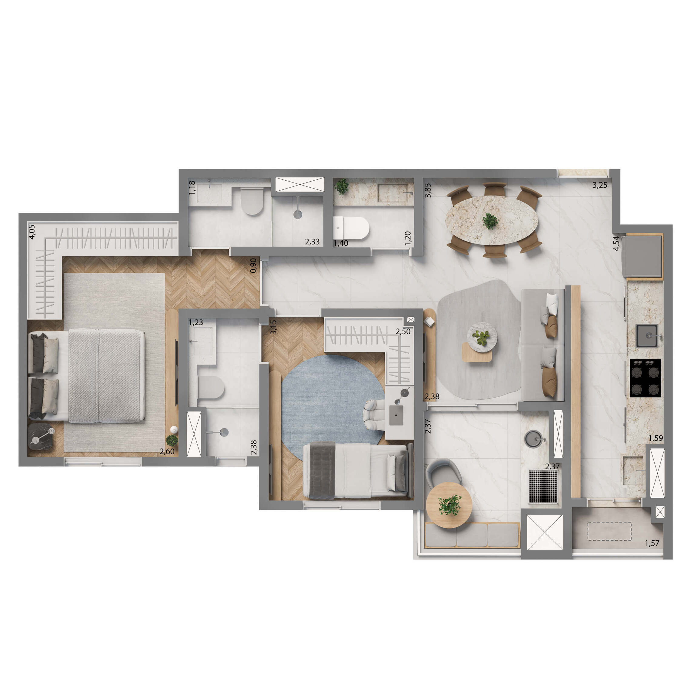 Planta 04 - 2 dorm 61m² - opção