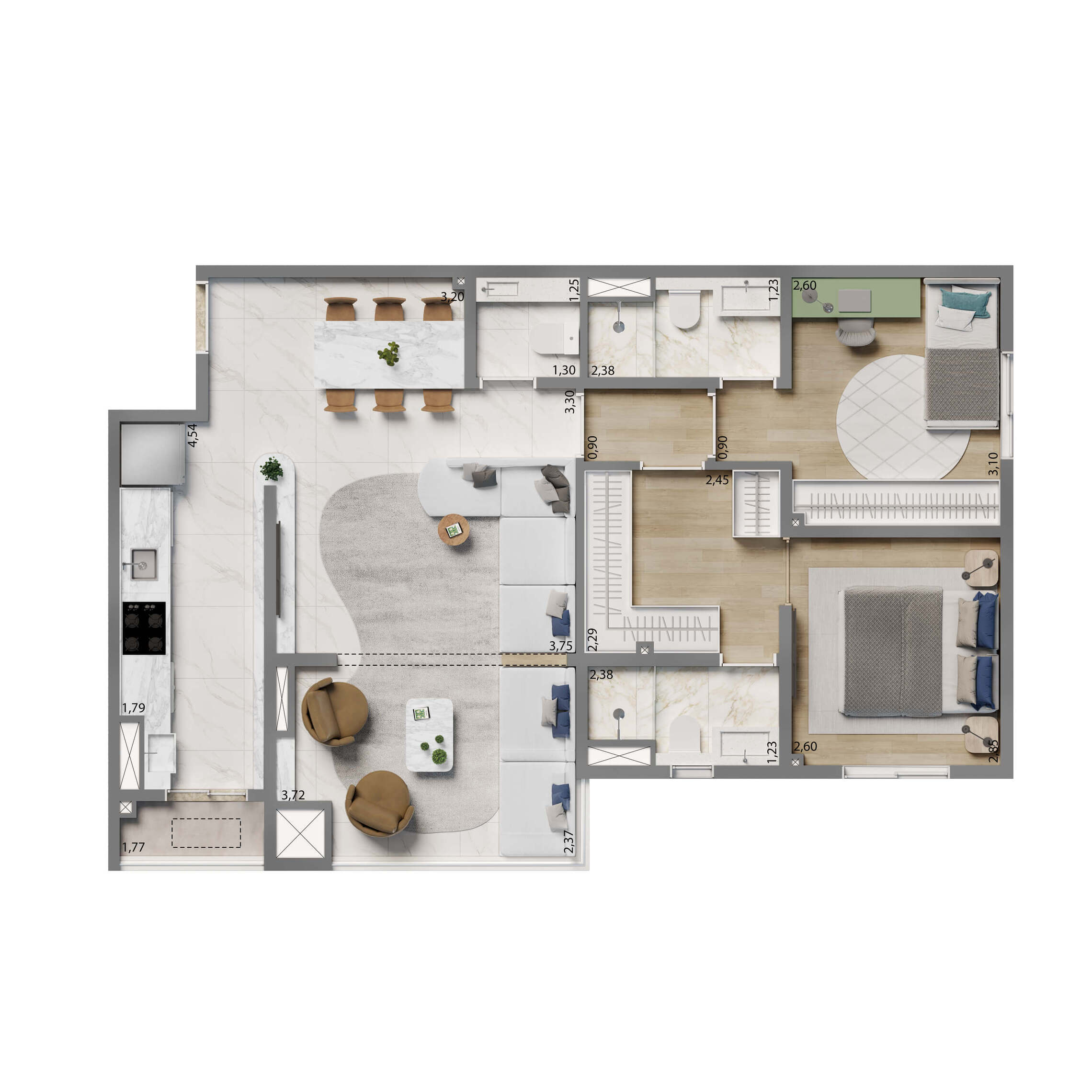 Planta 05 - 2 dorm 74m²