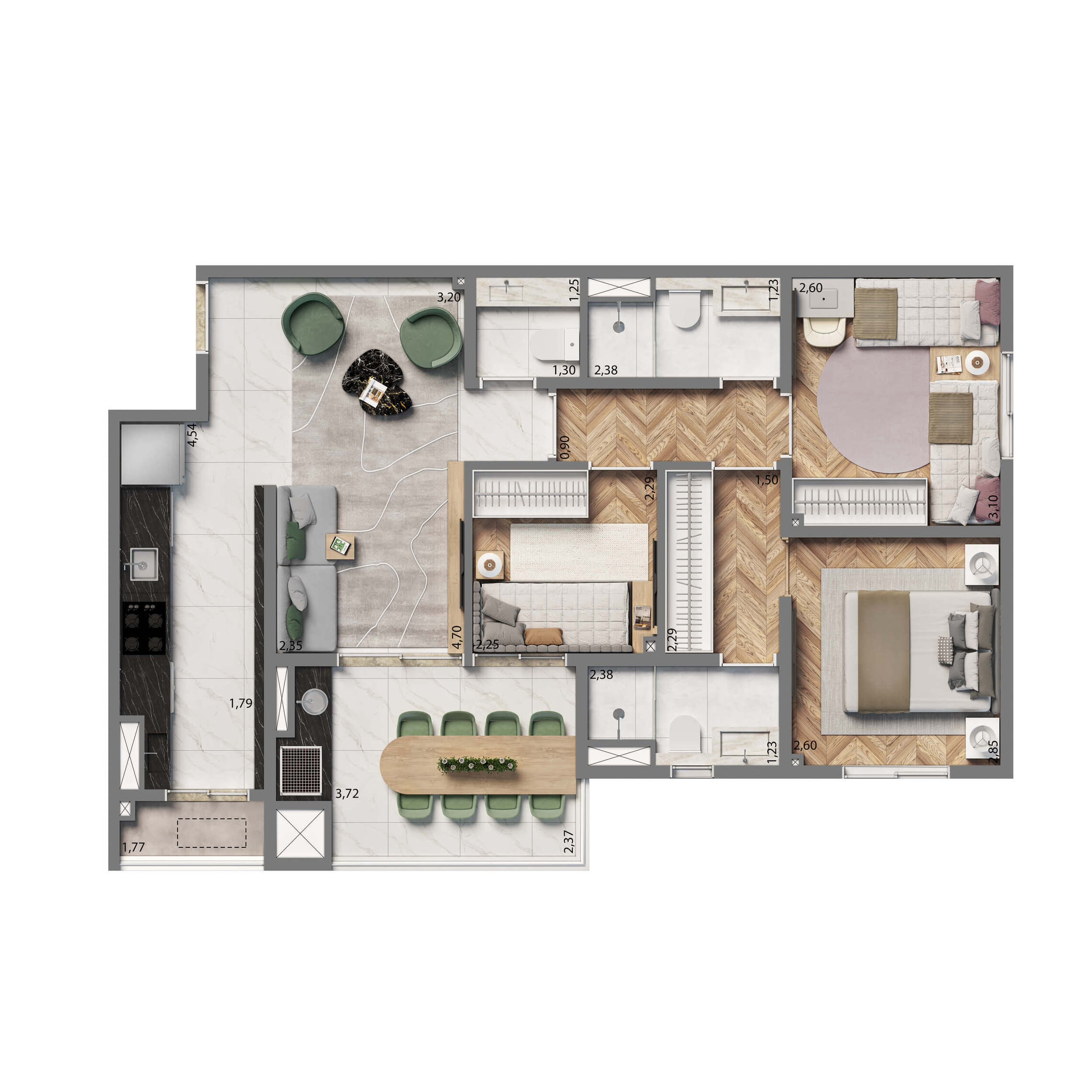 Planta 06 - 3 dorm 74m² - opção