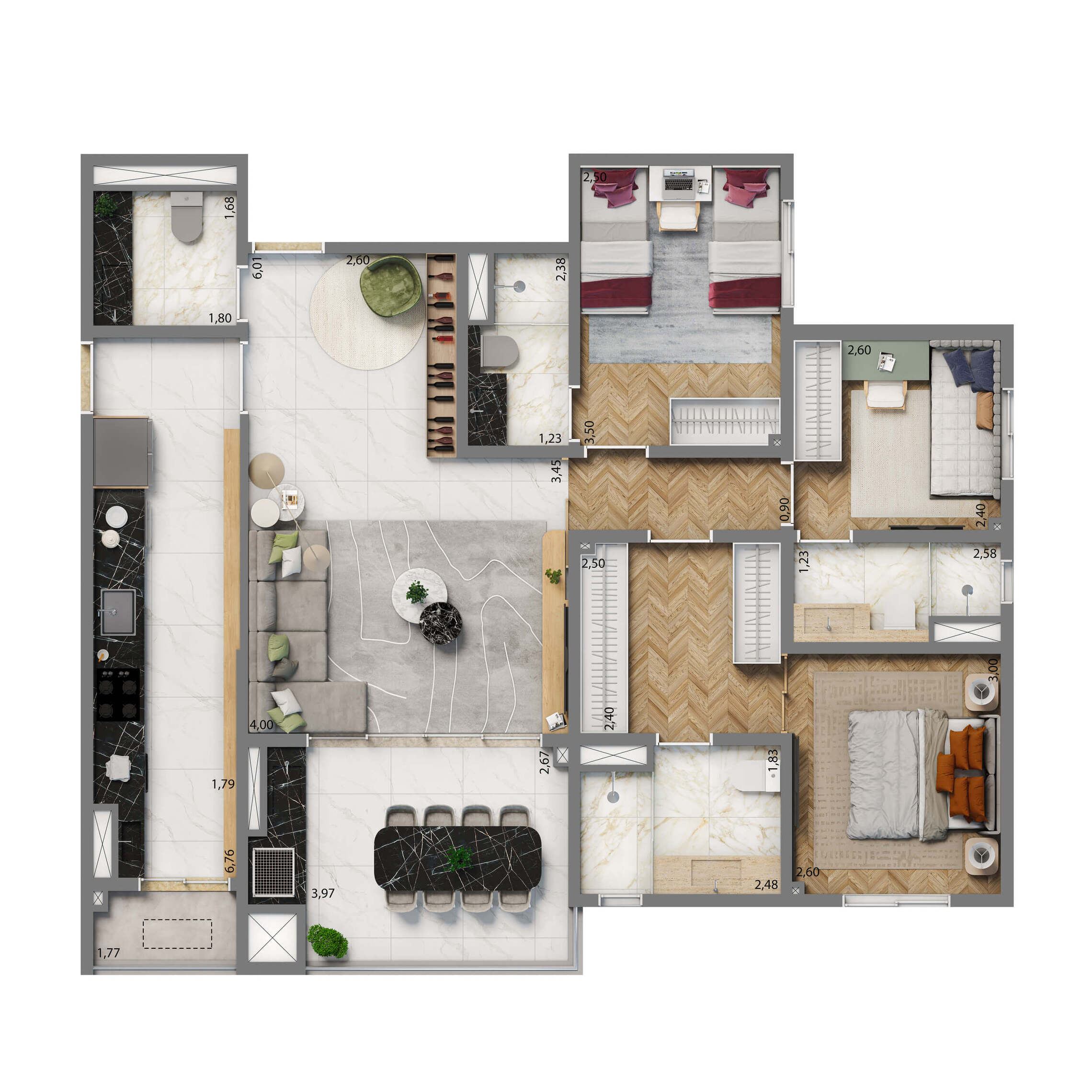 Planta 08 - 3 dorm 102m² - opção