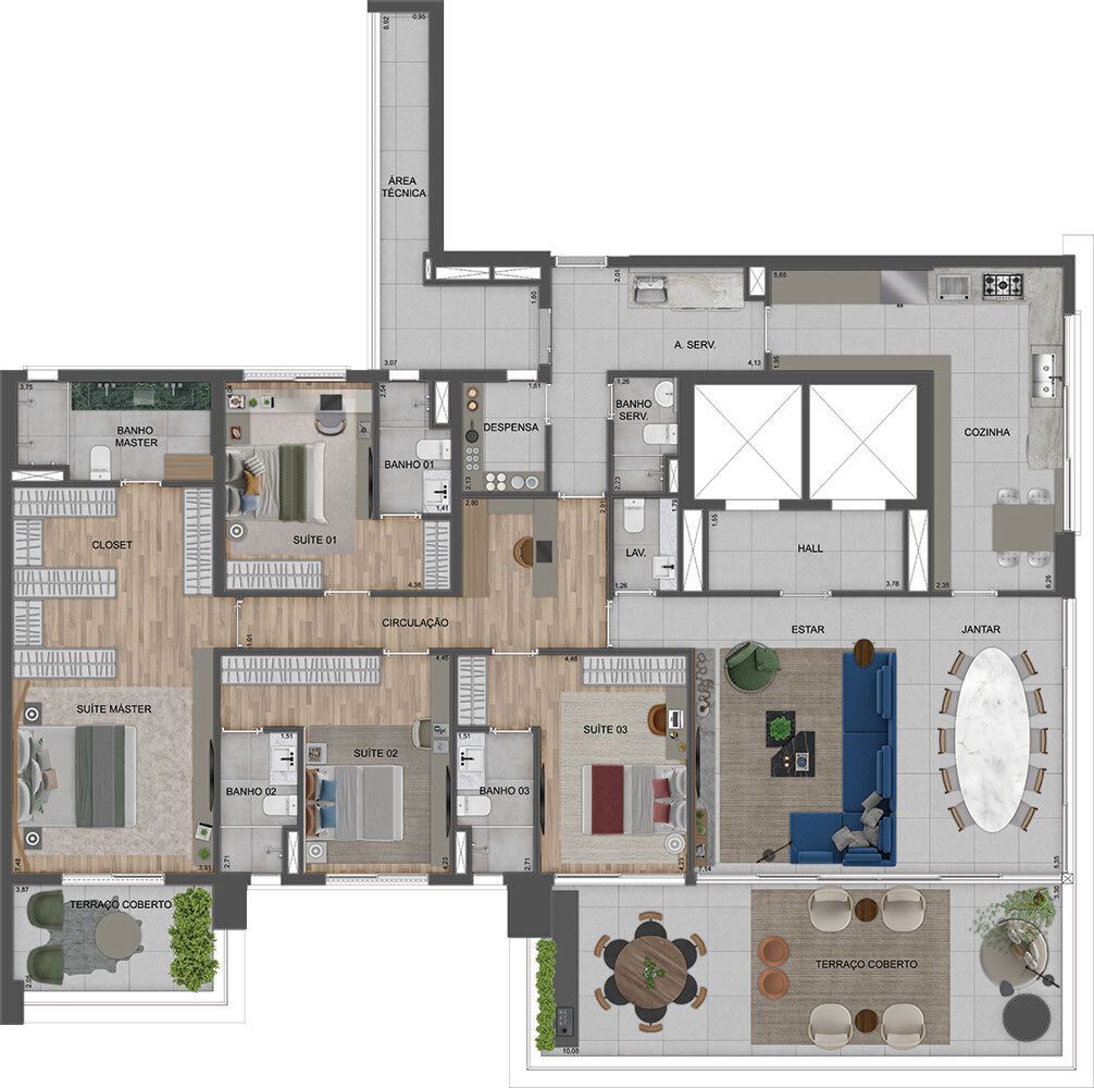 Planta 03 - 4 dorm 290m²