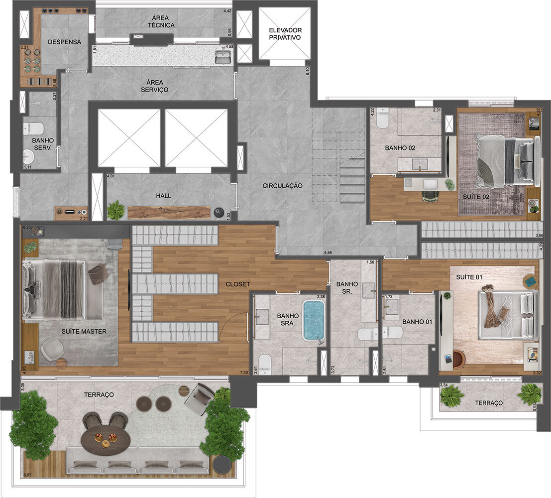 Planta 05 - 3 dorm 420m² - cobertura duplex - inferior