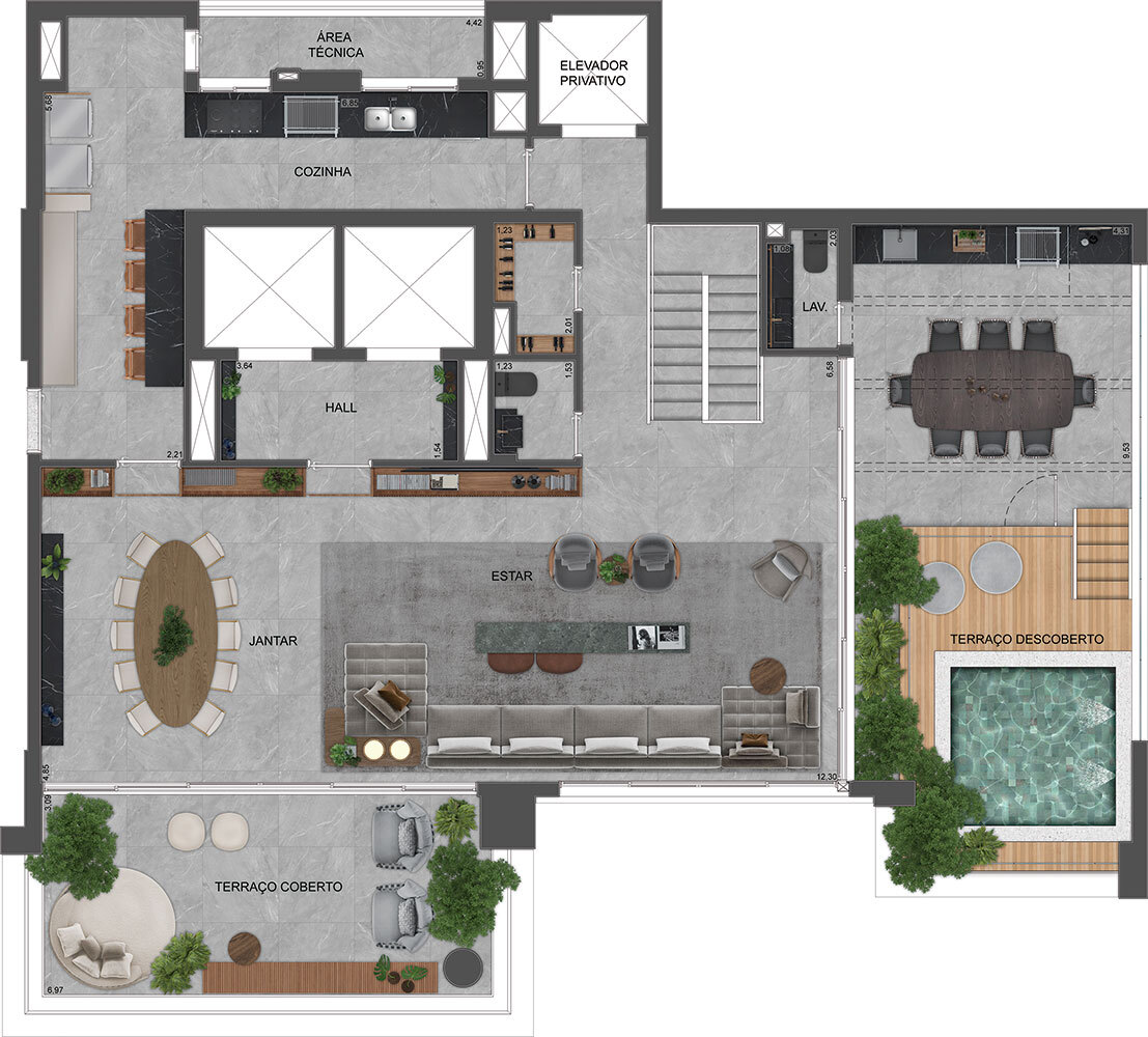 Planta 06 - 3 dorm 420m² - cobertura duplex - superior