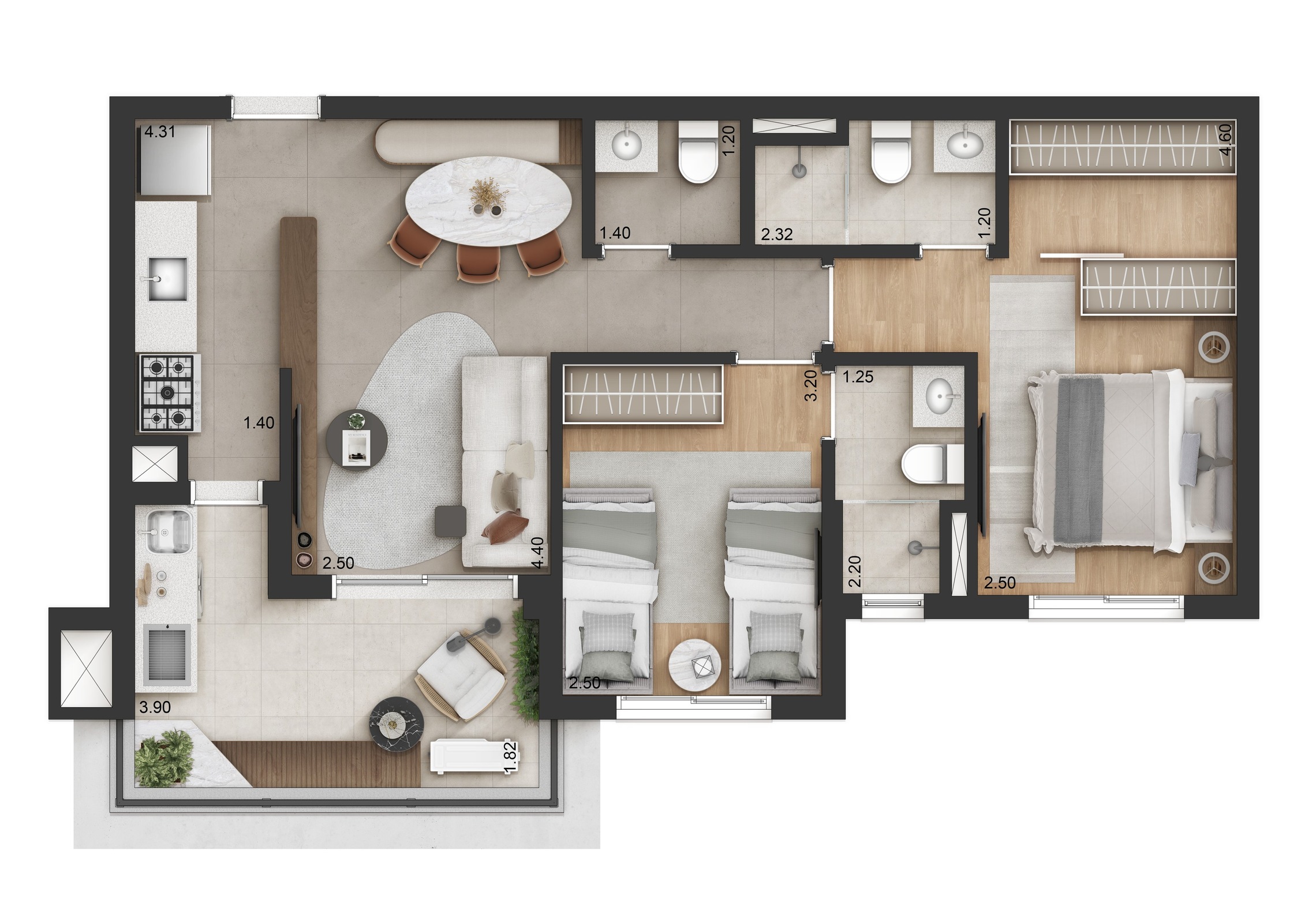Planta 01 - 2 dorm 65m²