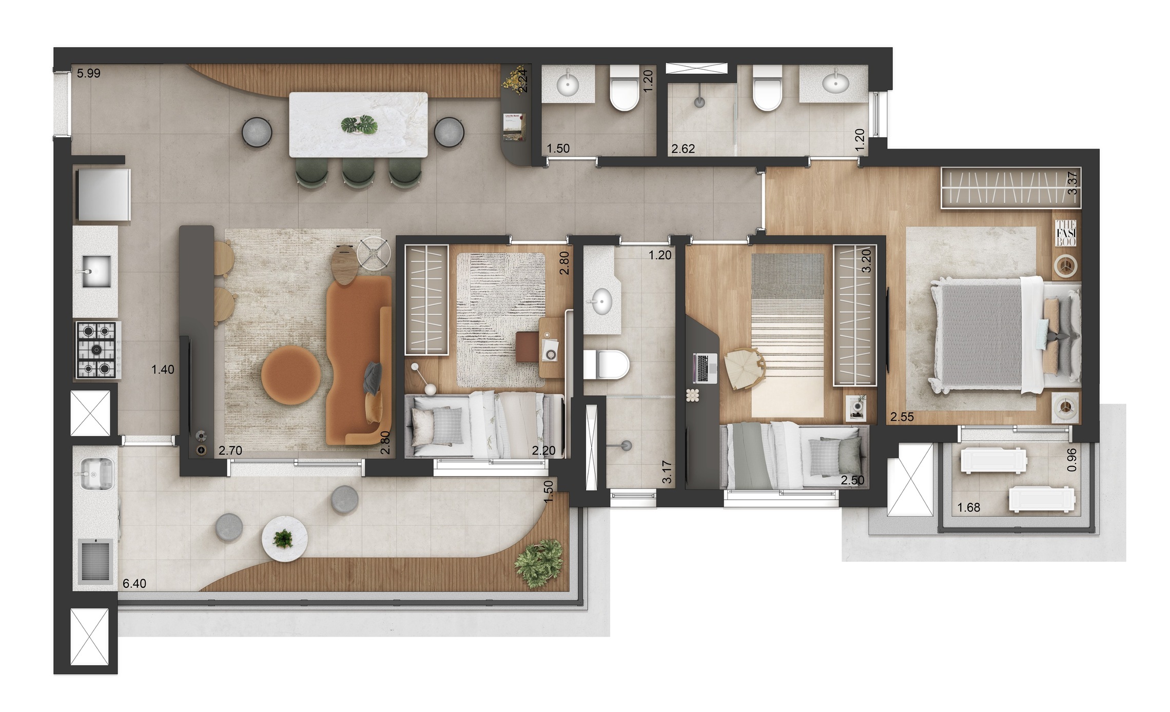 Planta 02 - 3 dorm 85m²