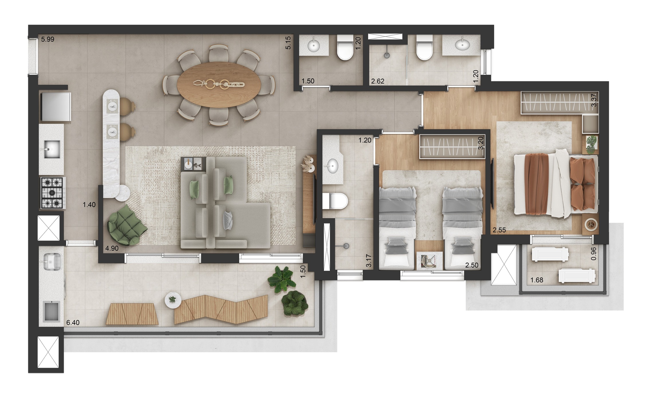 Planta 03 - 2 dorm 85m² - opção 1