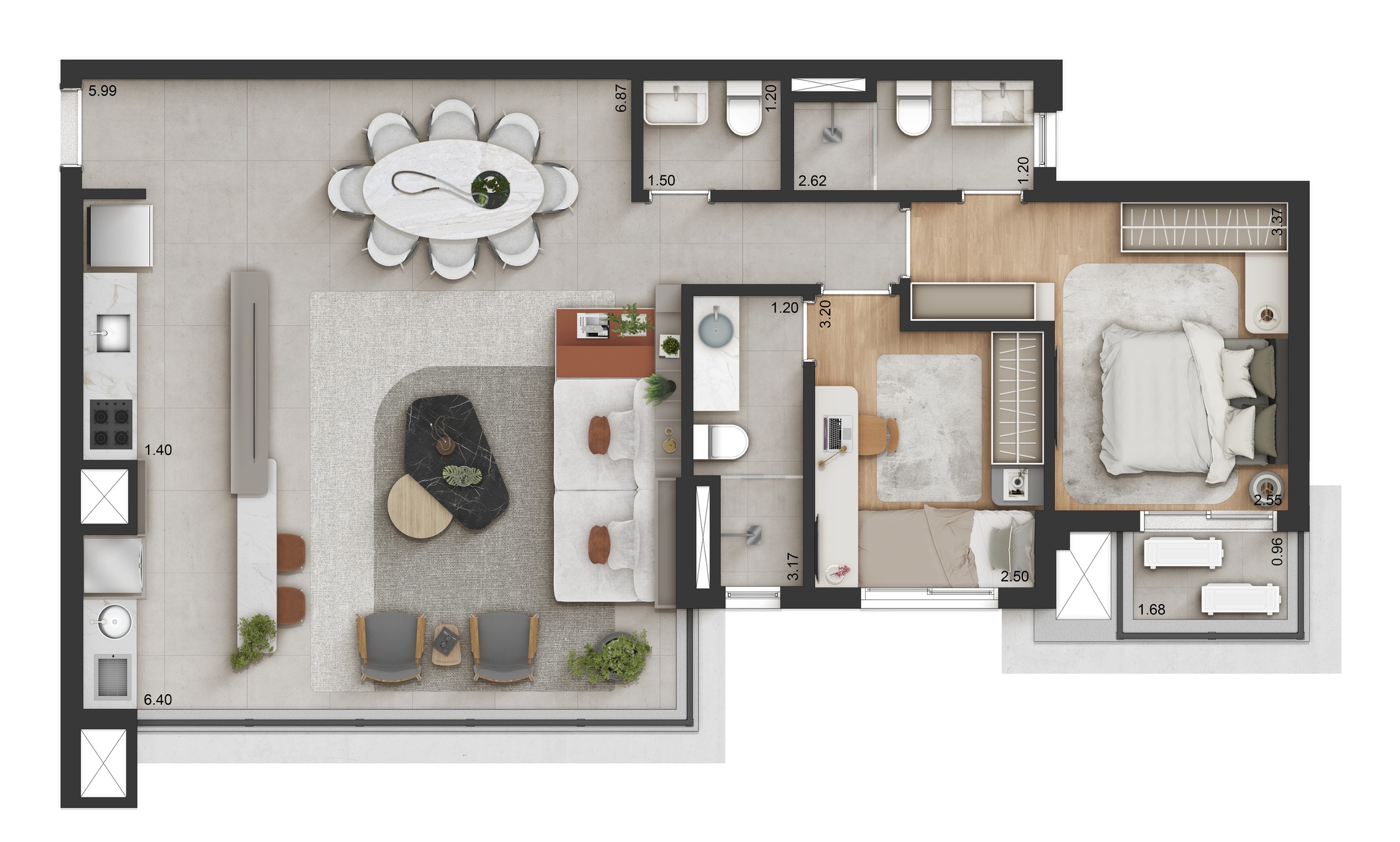 Planta 04 - 2 dorm 85m² - opção 2