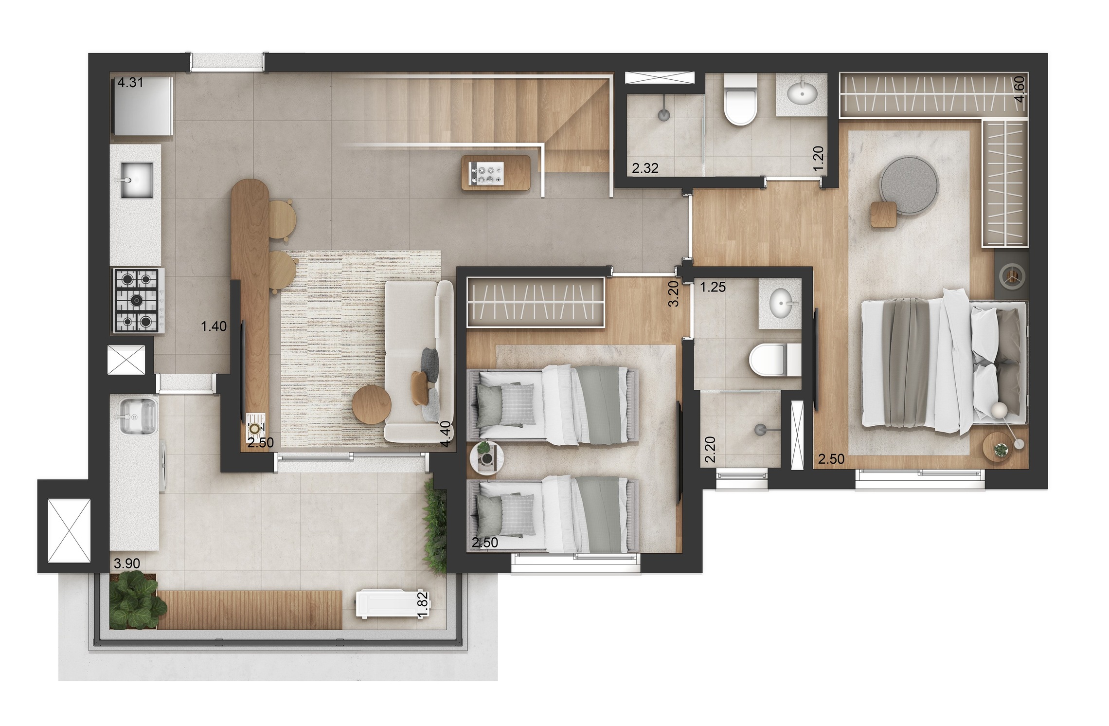 Planta 05 - 2 dorm 116m² - cobertura duplex - inferior